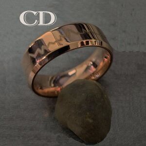 Men's Rose Gold Wedding Ring Band - Heartbeat Ring 14K Rose Gold Coated